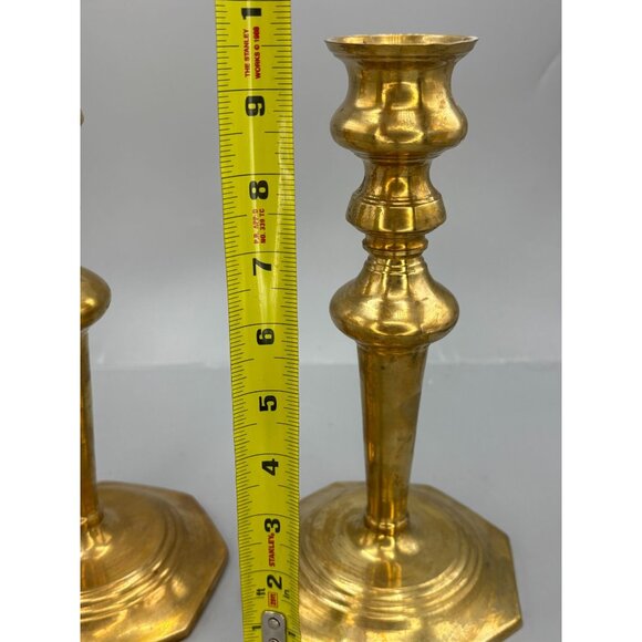 Vintage Brass Candlesticks Octagonal Base 9.5"H - Picture 4 of 5